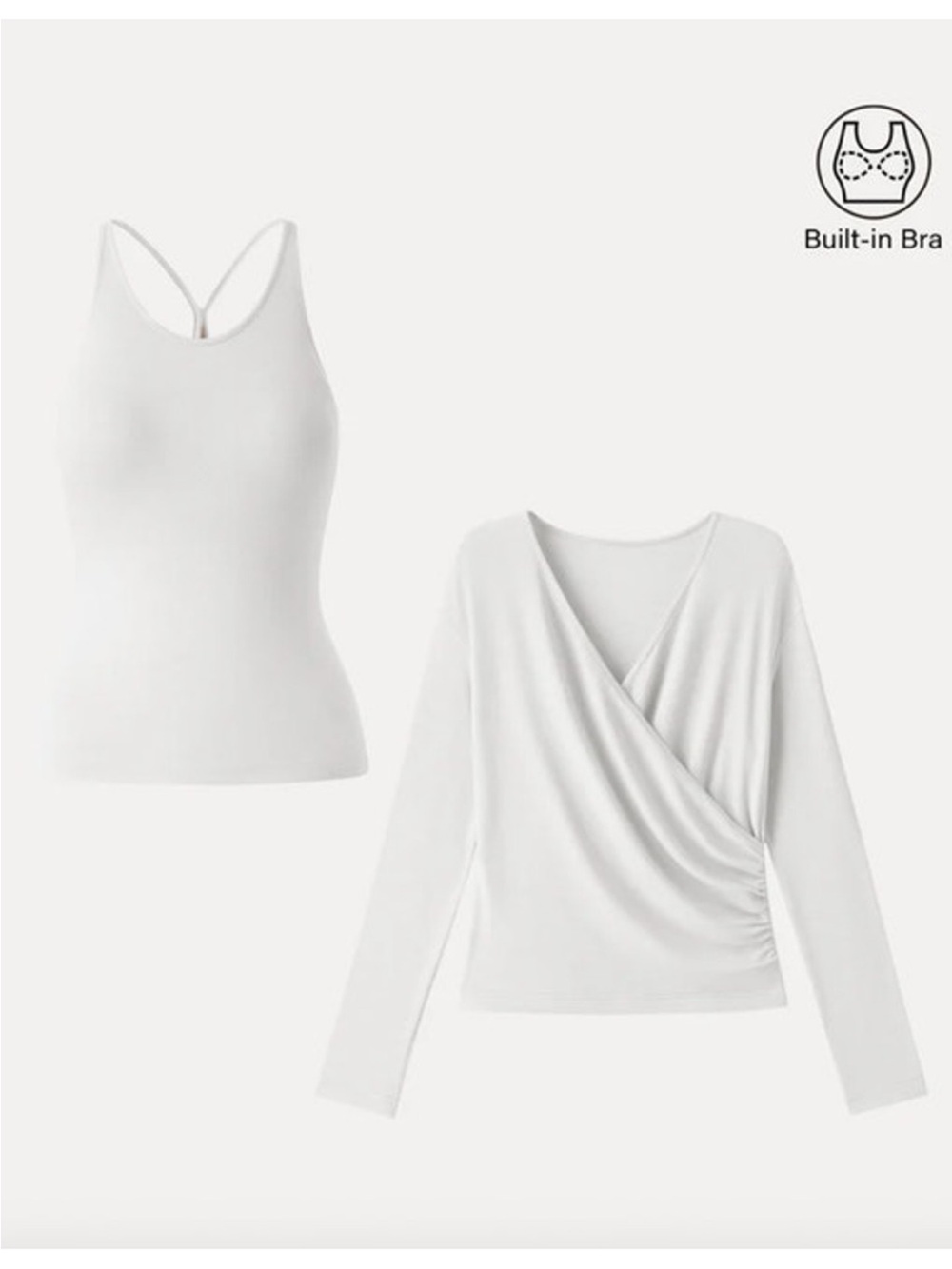 OGL Top Size S NEW Two-Piece Set Cami with Surplice Ruched Top Cream Ivory